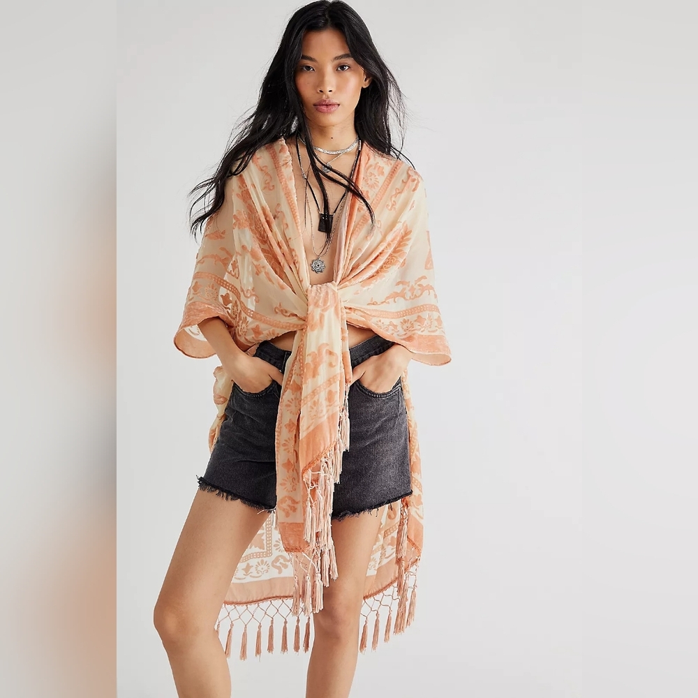 Rare NWT Free People Nightbird Velvet Burnout Kimono Duster